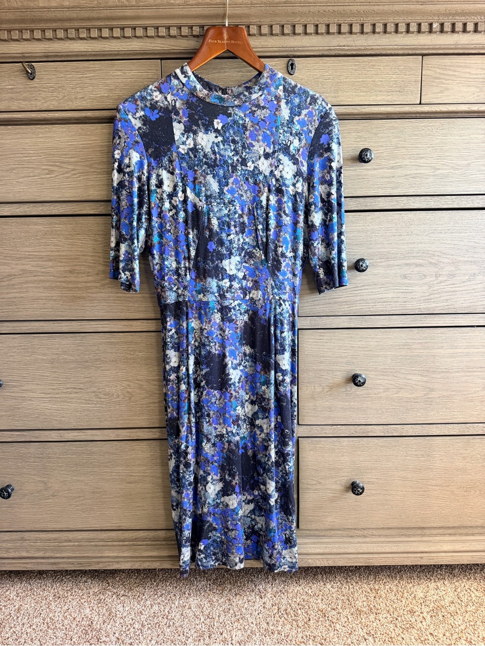 Erdem Blue Floral Stretch Viscose Midi Dress US 8 UK 12